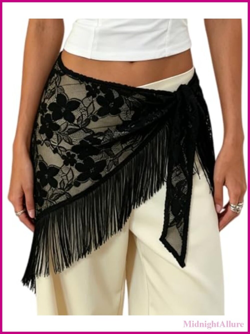Sheer Lace Floral Mesh Bandana Waist Scarf Wrap Belt Boho Coquette Y2K Triangle